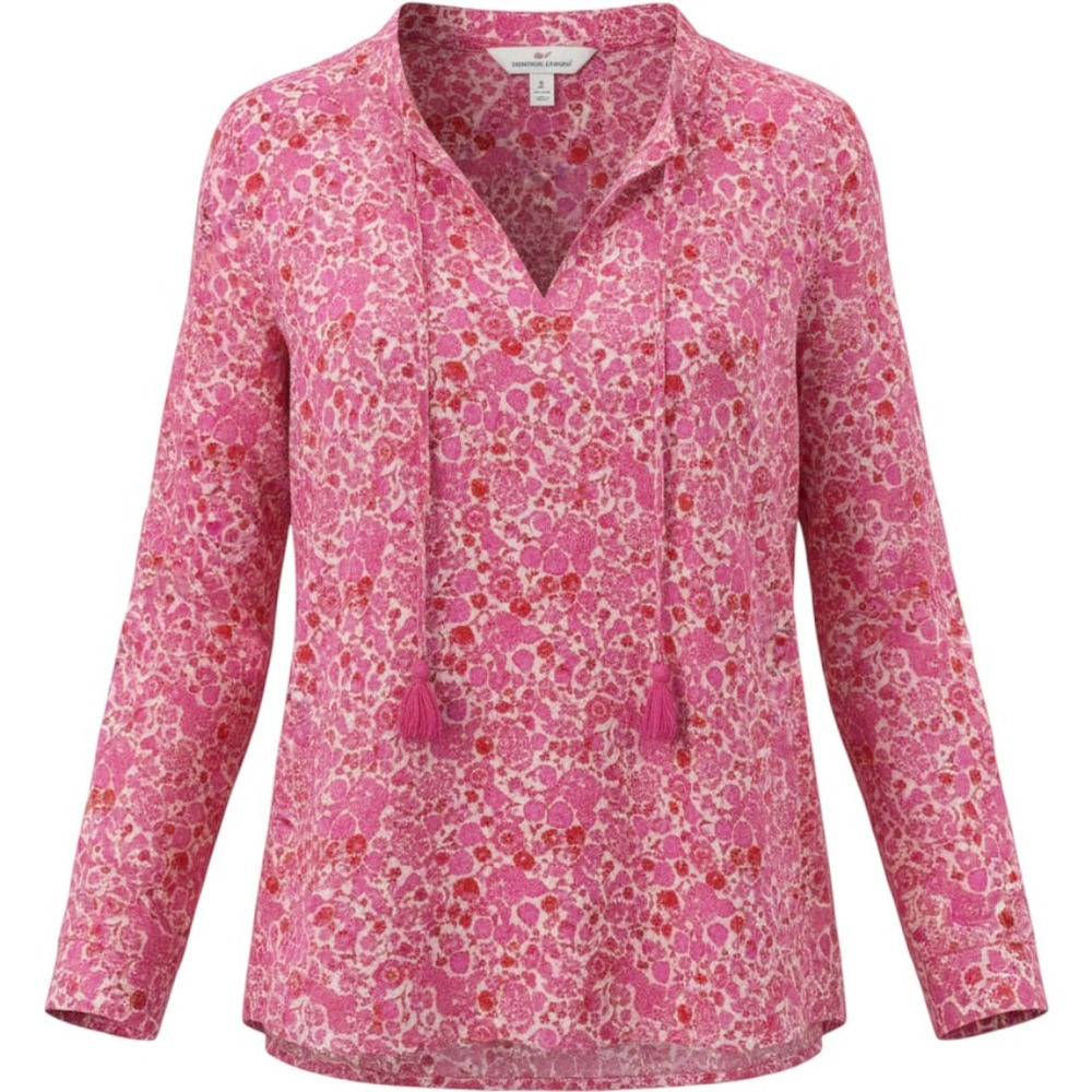 Vineyard Vines Top Womens M Pink Among The Flowers Savannah Tassel Floral Blouse